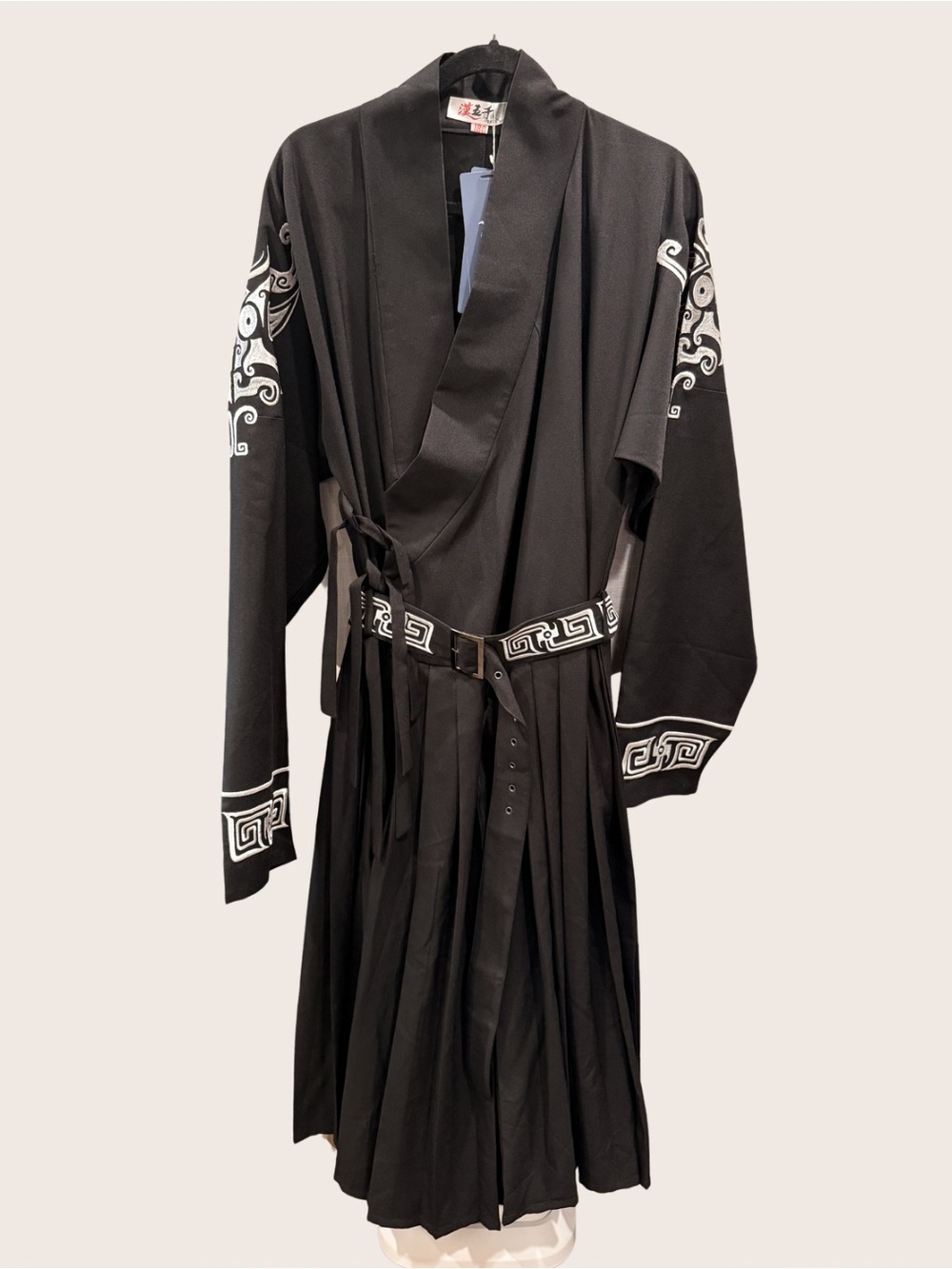 Men's Black Embroidered Kimono-Style Military Field Jacket